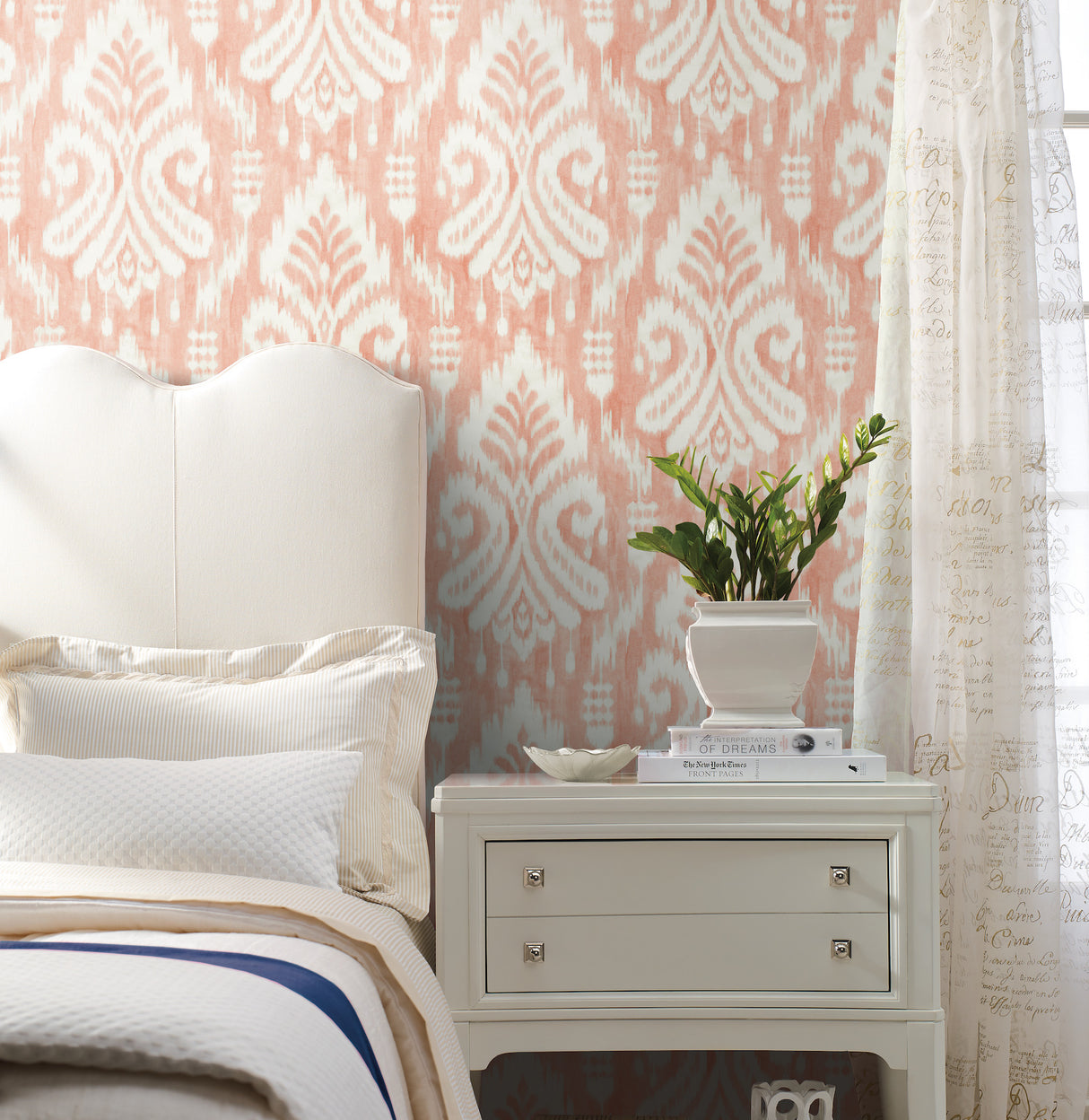 York TC2646 Hawthorne Ikat Coral Wallpaper