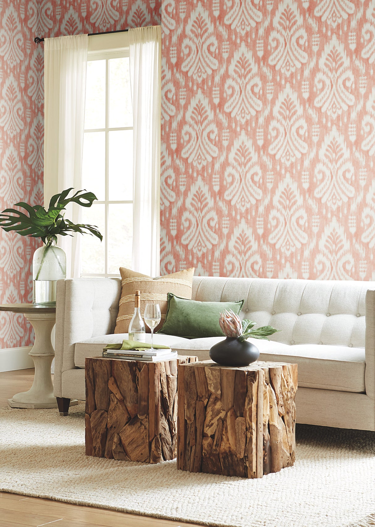 York TC2646 Hawthorne Ikat Coral Wallpaper