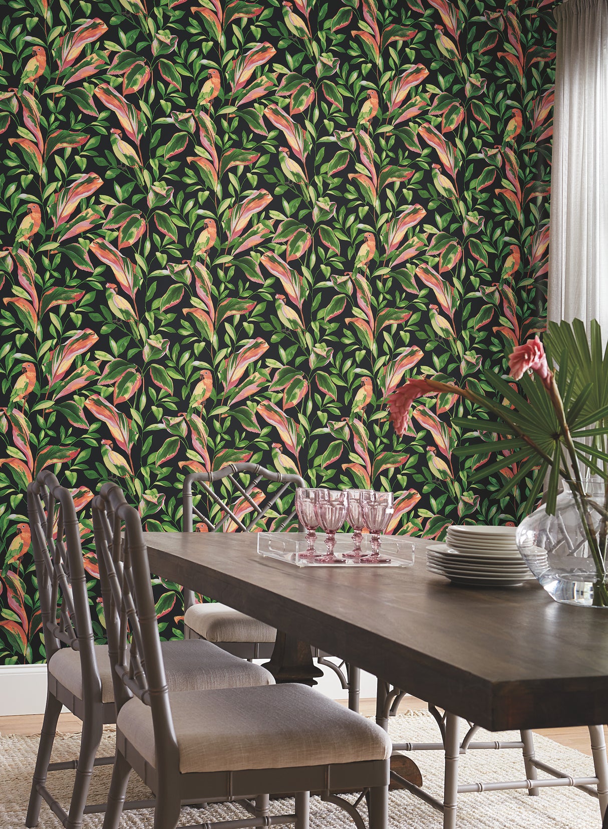 York TC2651 Tropical Love Birds Black Wallpaper