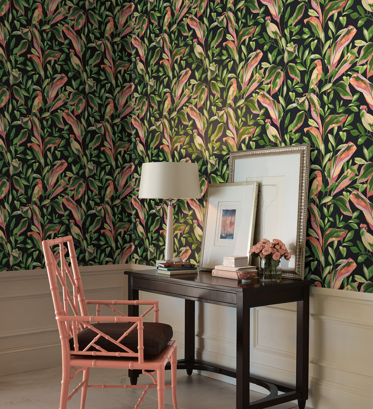 York TC2651 Tropical Love Birds Black Wallpaper