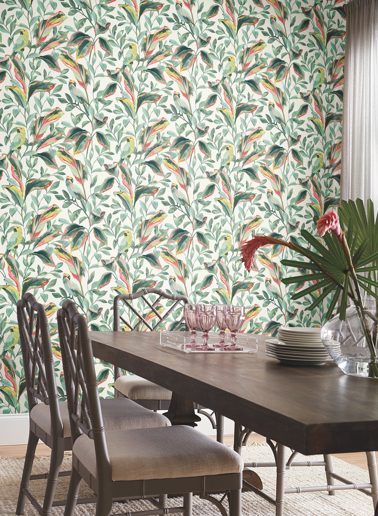 York TC2653 Tropical Love Birds White & Coral Wallpaper