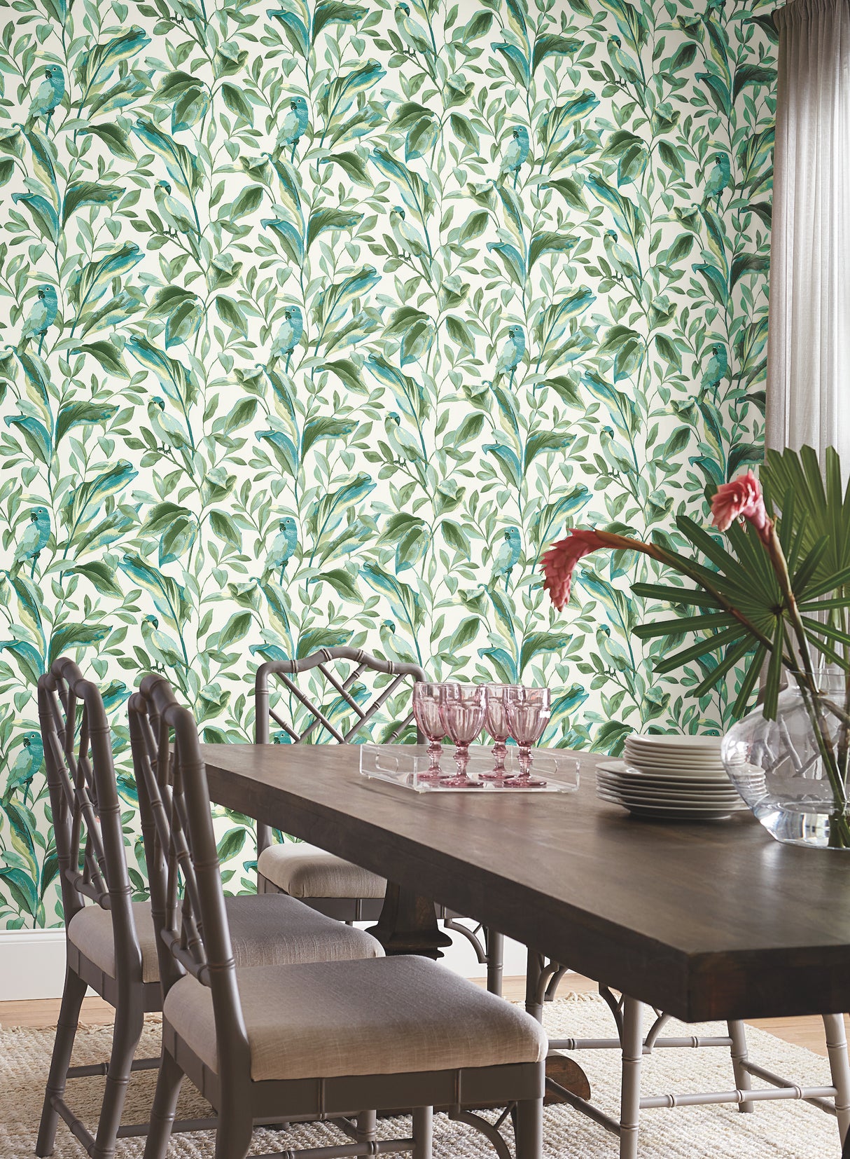 York TC2654 Tropical Love Birds White & Aqua Wallpaper