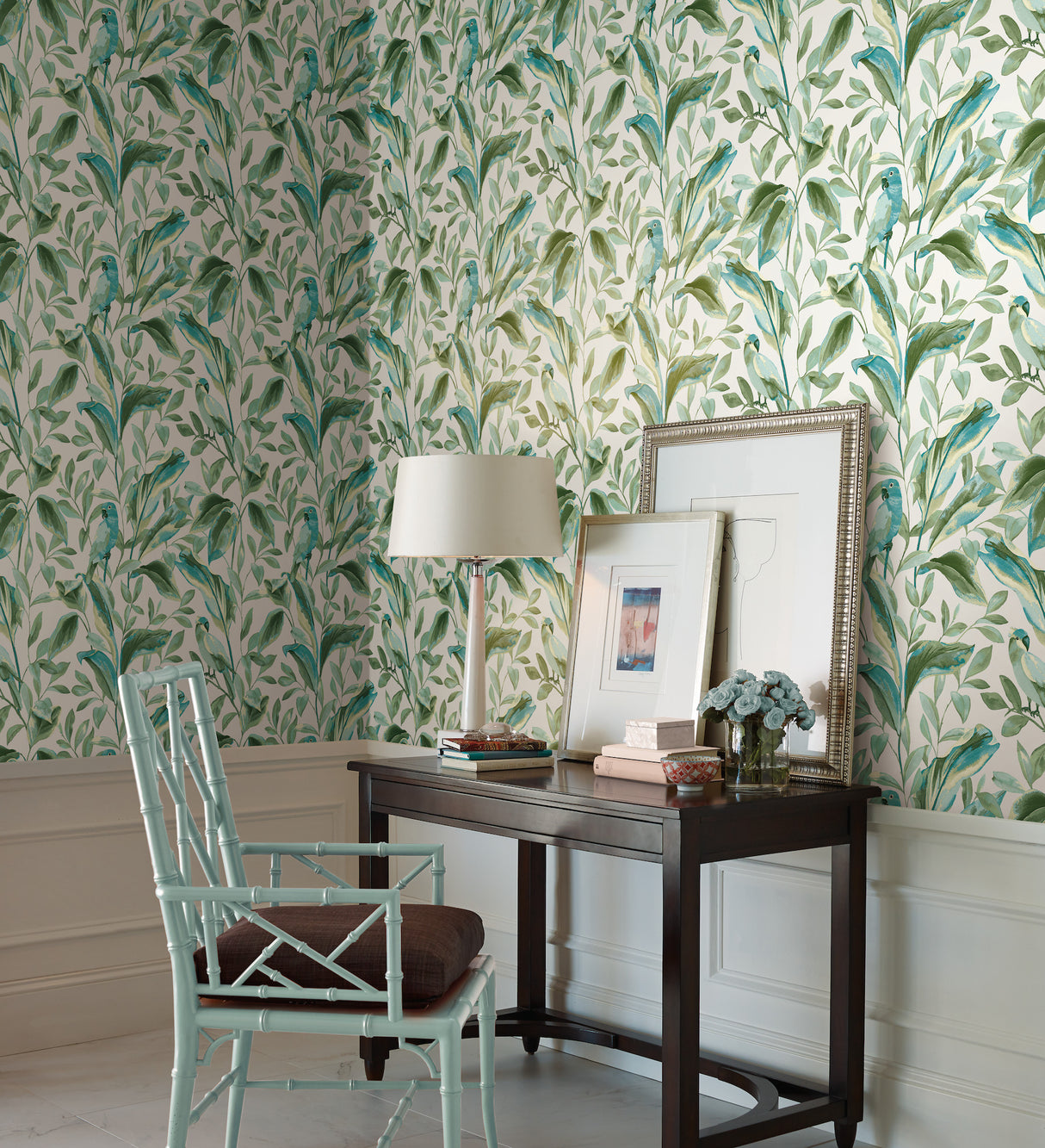York TC2654 Tropical Love Birds White & Aqua Wallpaper