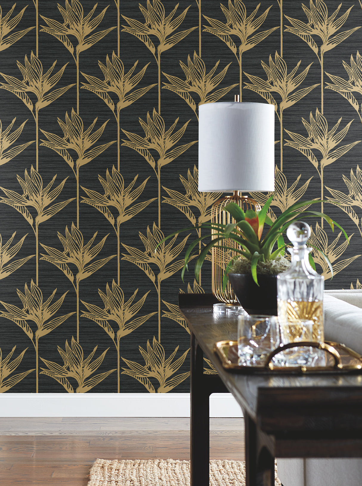 York TC2674 Bird of Paradise Black & Gold Wallpaper