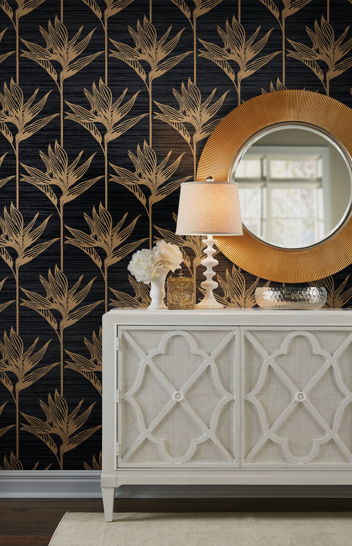 York TC2674 Bird of Paradise Black & Gold Wallpaper