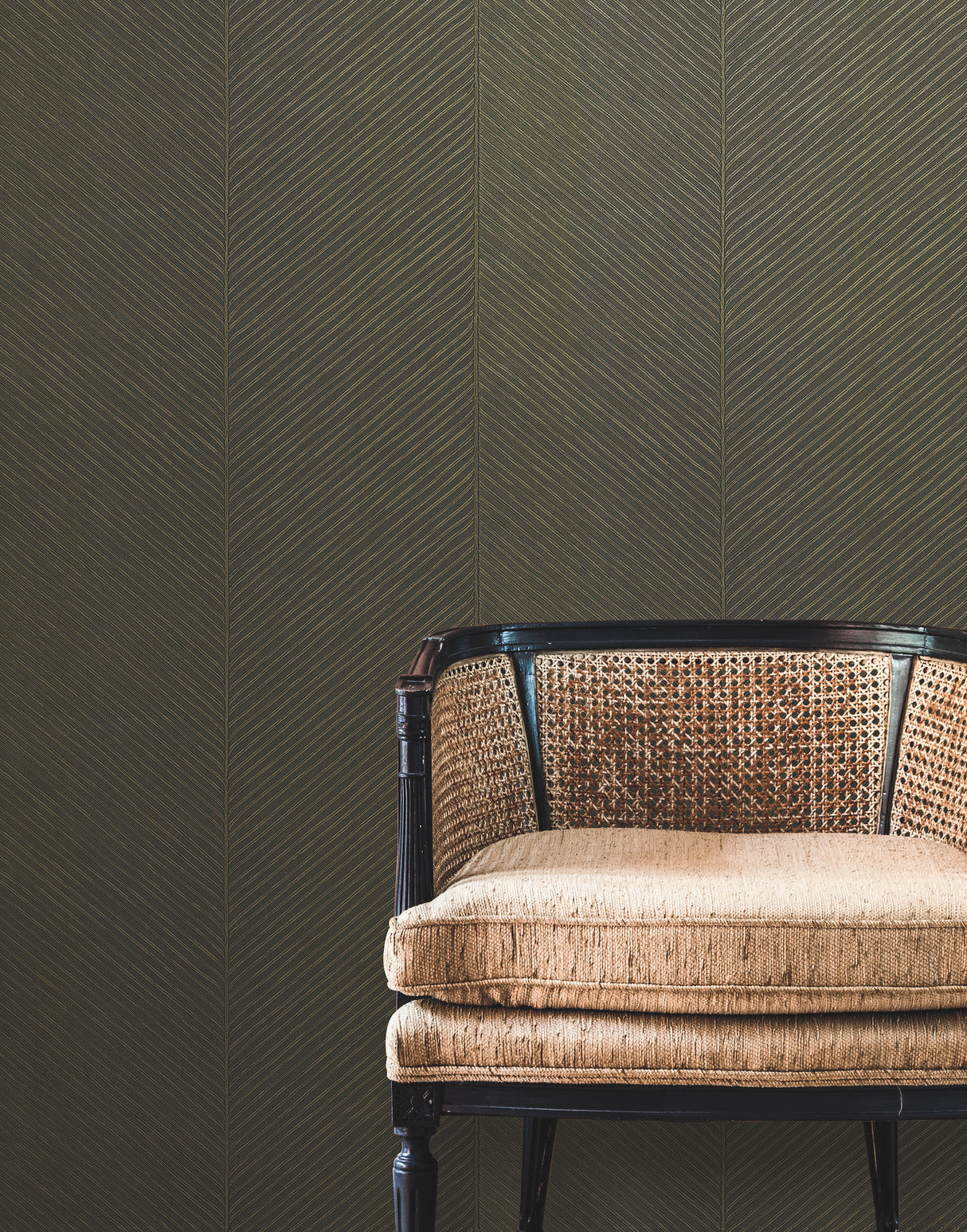 York TC2696 Palm Chevron Black & Gold Wallpaper