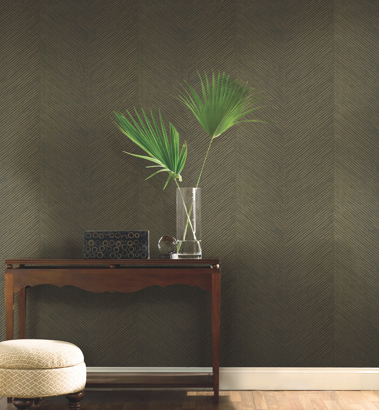 York TC2696 Palm Chevron Black & Gold Wallpaper
