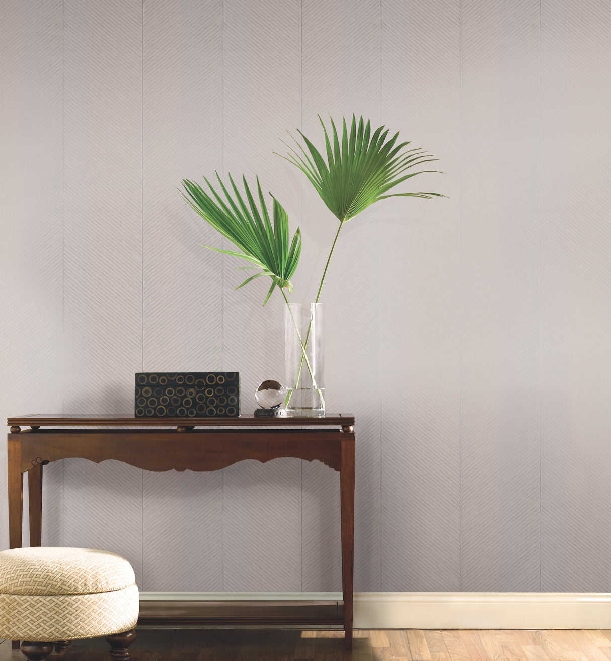 York TC2698 Palm Chevron Grey & Silver Wallpaper