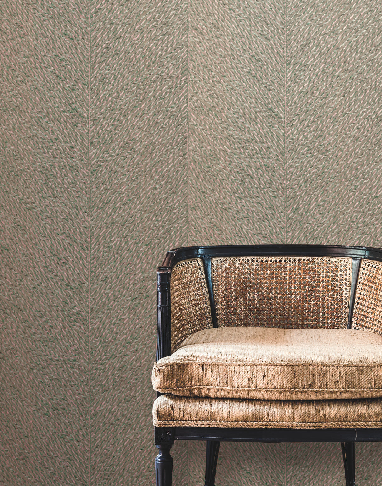York TC2699 Palm Chevron Taupe & Gold Wallpaper