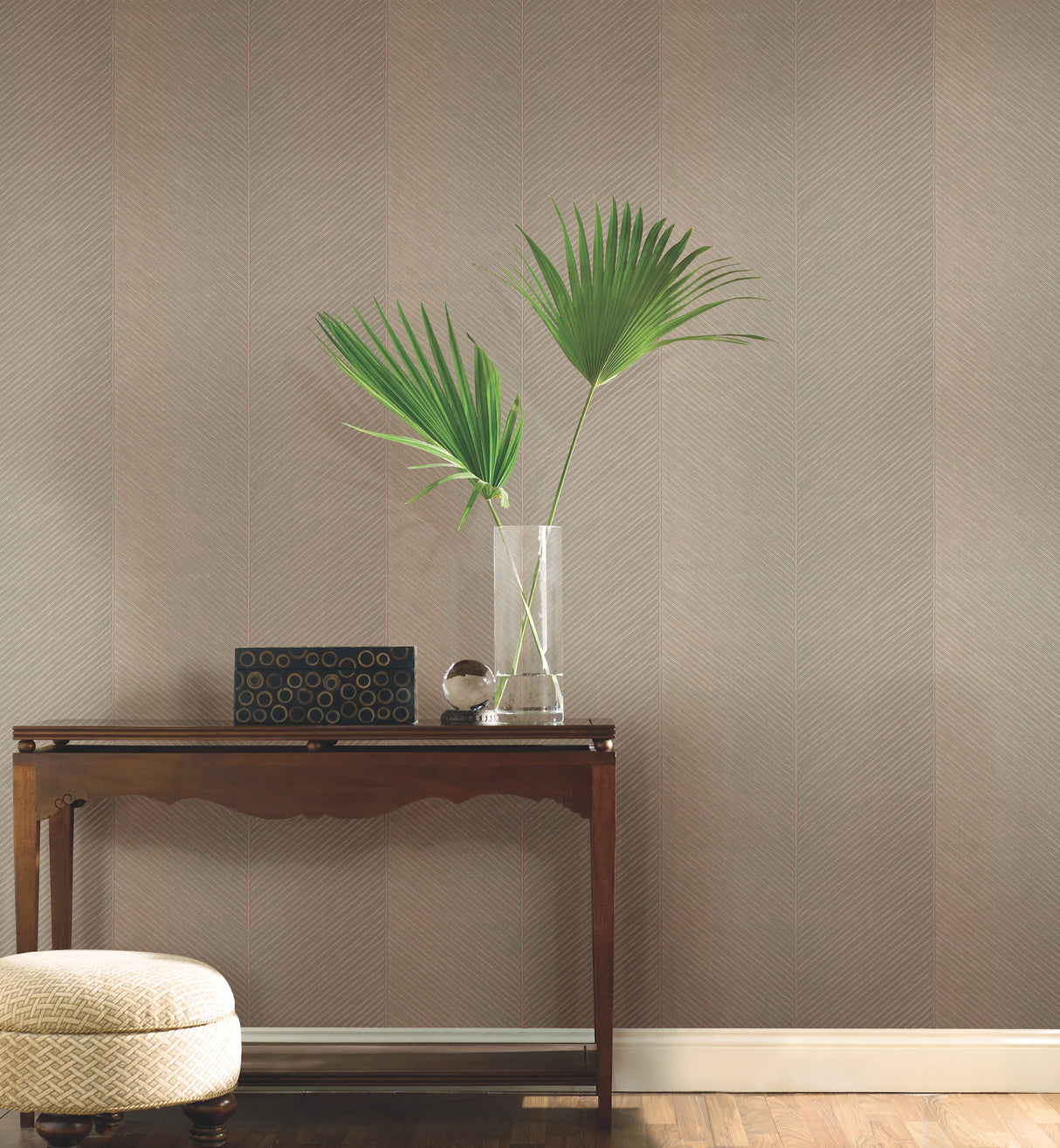 York TC2699 Palm Chevron Taupe & Gold Wallpaper