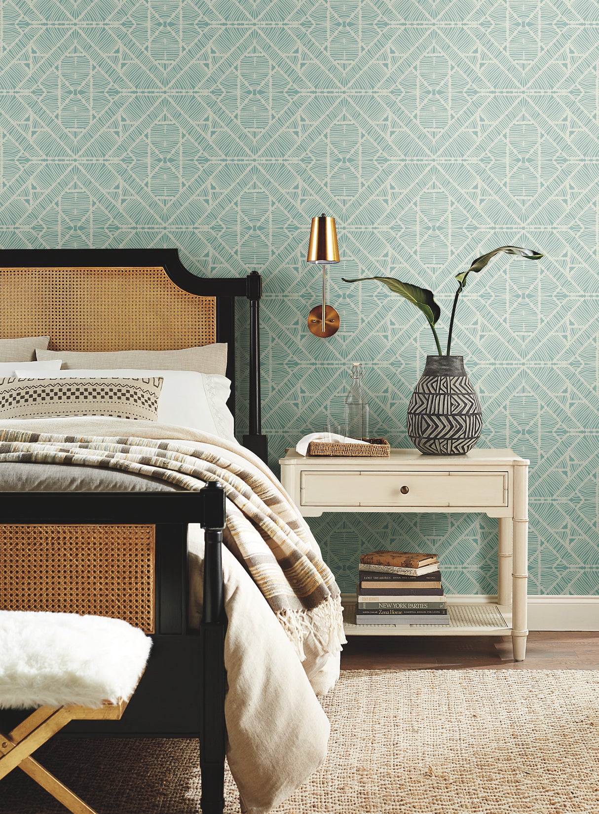 York TC2705 Diamond Macrame Aqua Wallpaper