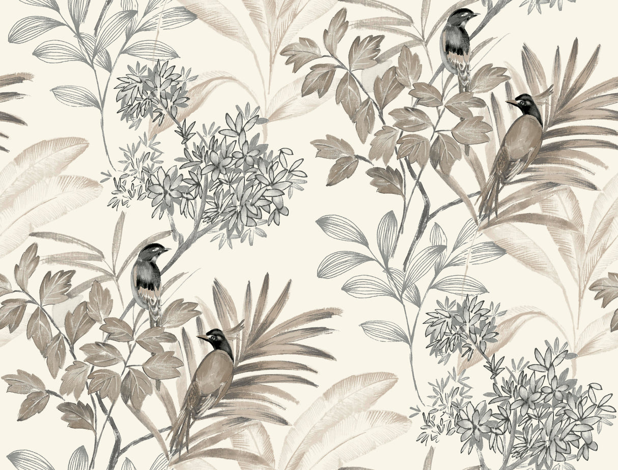 York TL1927 Handpainted Songbird Grey Wallpaper