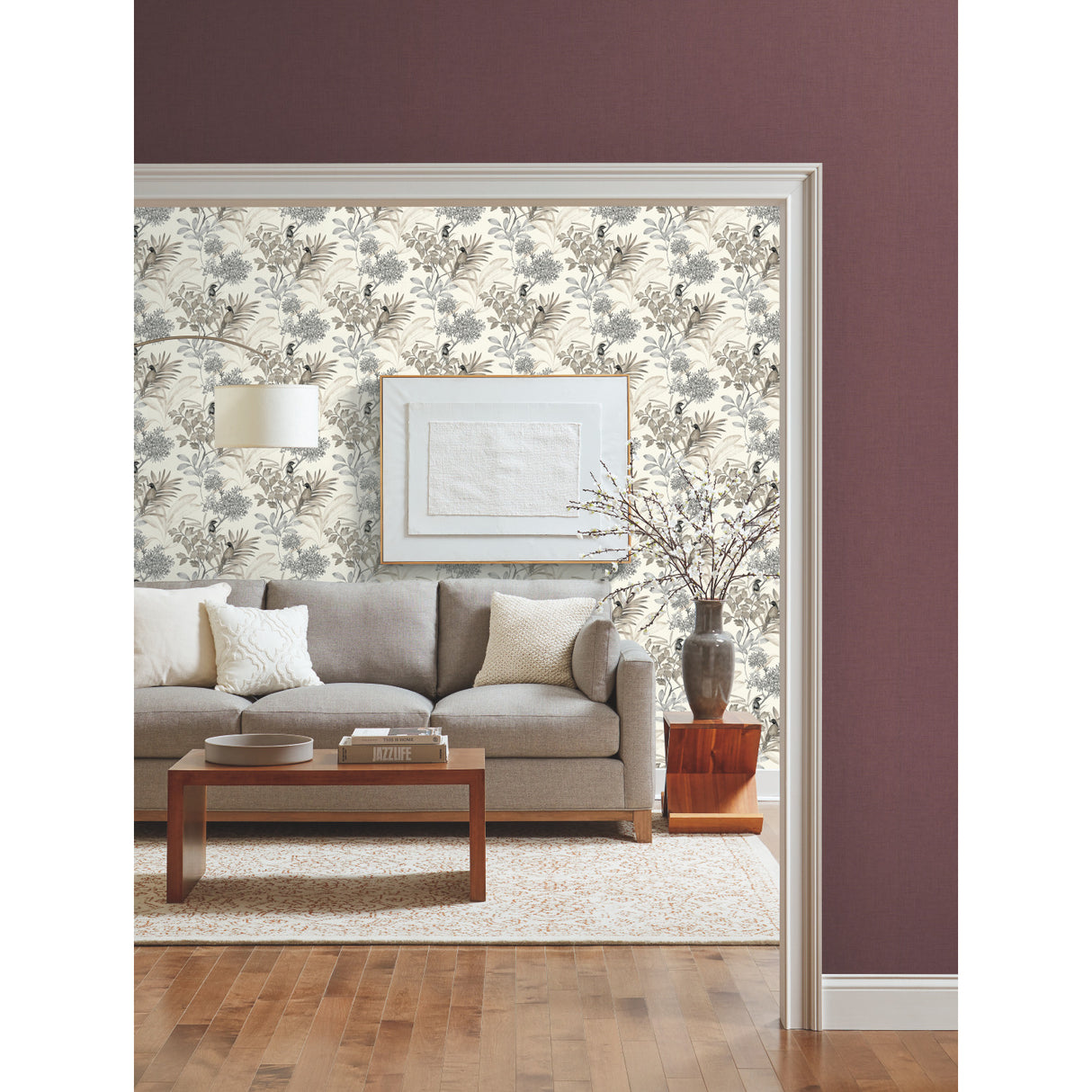 York TL1927 Handpainted Songbird Grey Wallpaper