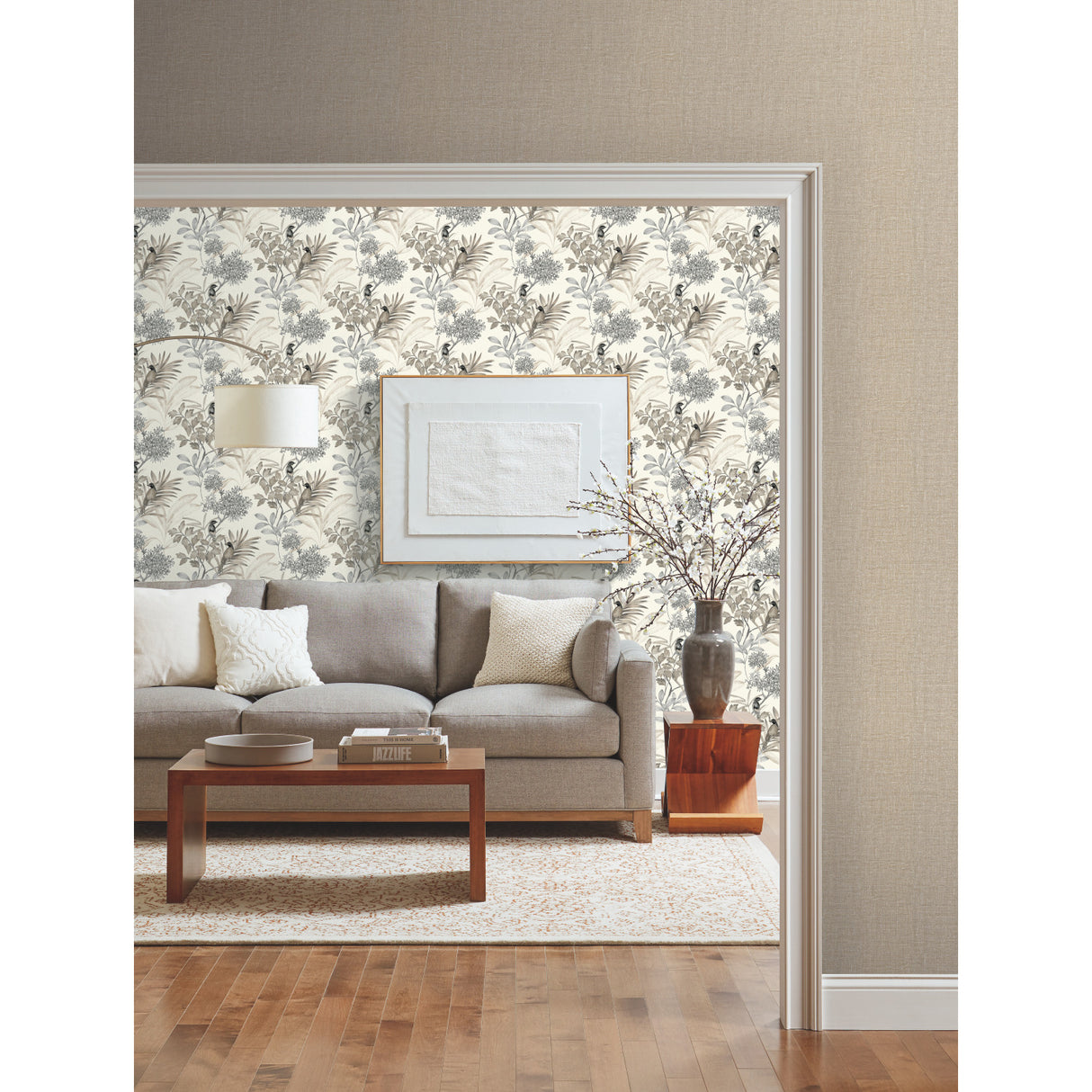 York TL1927 Handpainted Songbird Grey Wallpaper