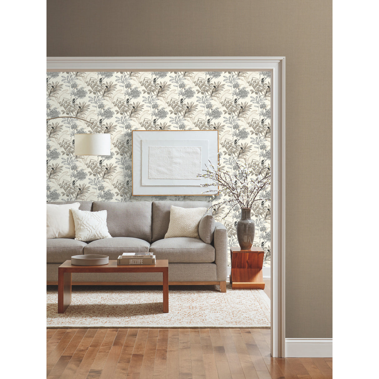 York TL1927 Handpainted Songbird Grey Wallpaper