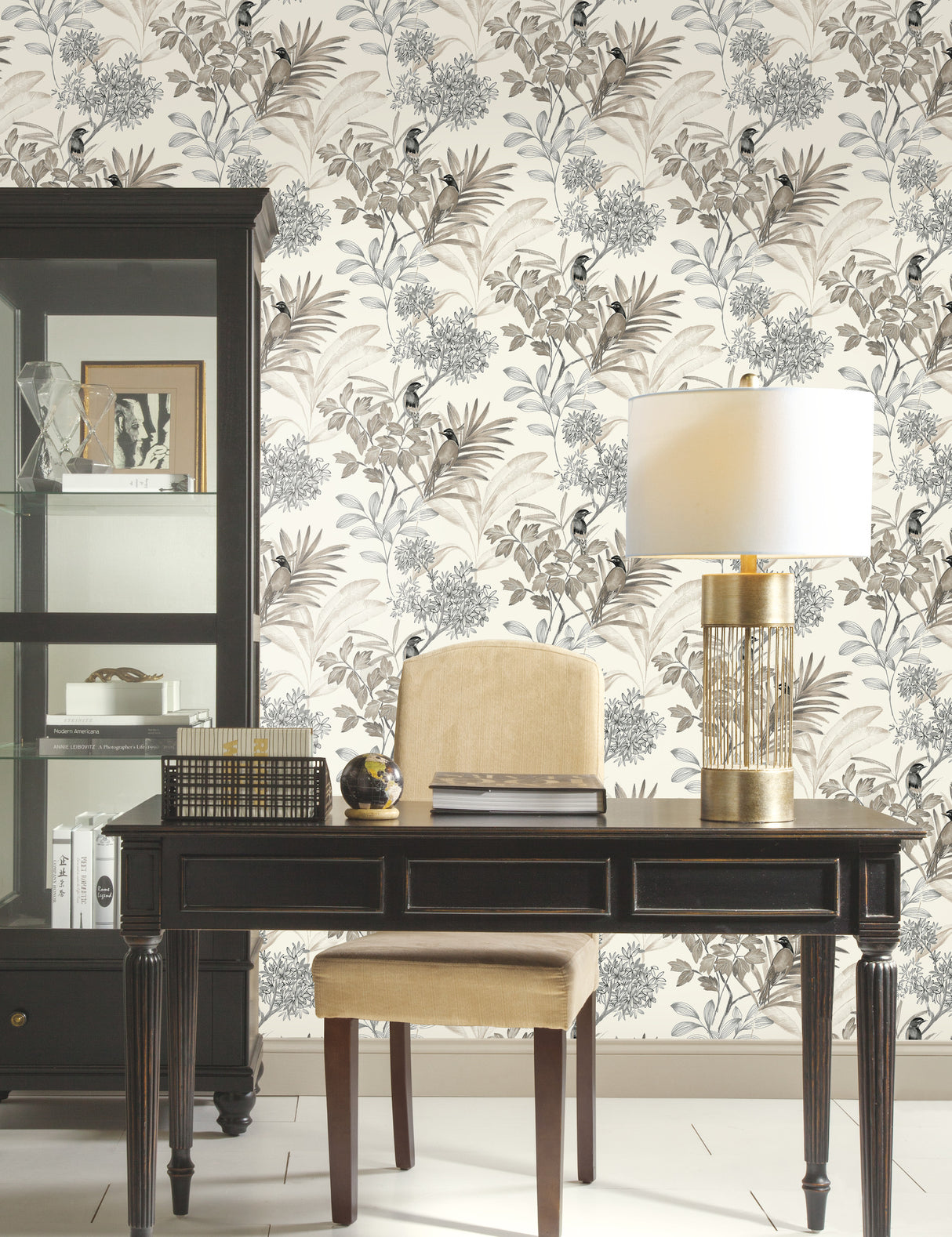 York TL1927 Handpainted Songbird Grey Wallpaper
