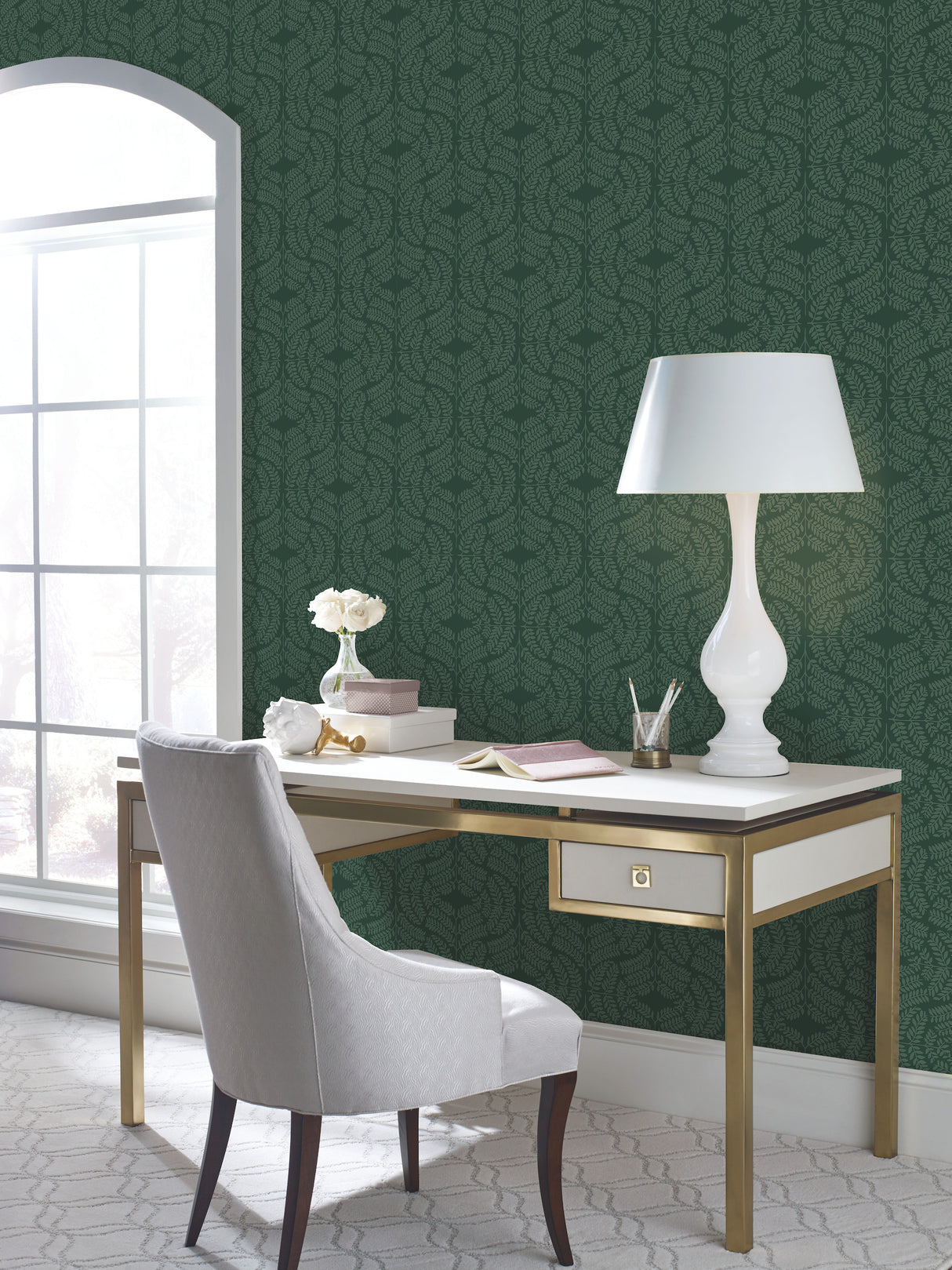York TL1944 Fern Tile Dark Green Wallpaper