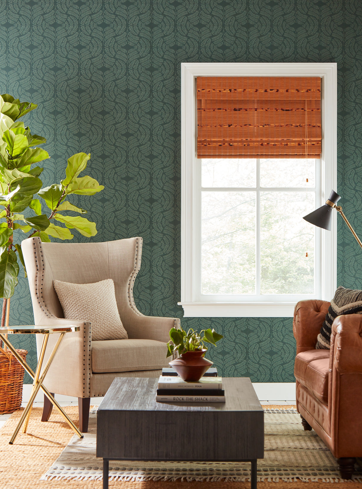 York TL1944 Fern Tile Dark Green Wallpaper
