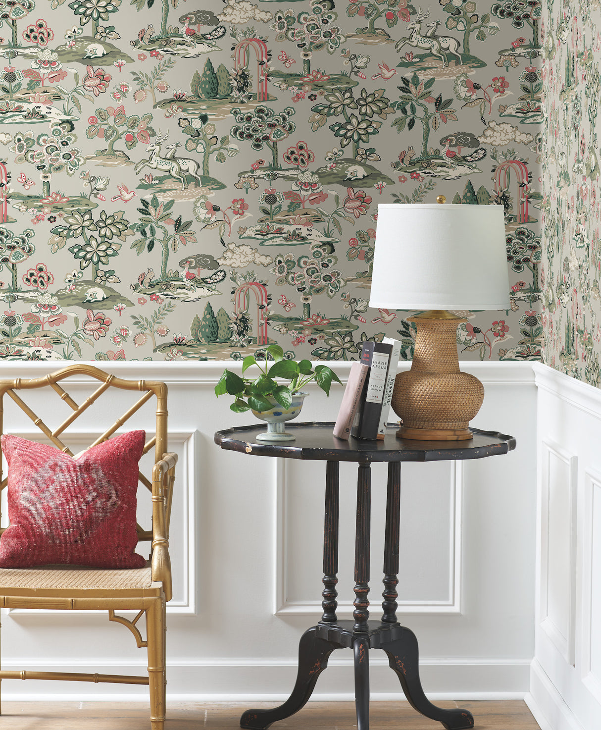 York TL1951 Kingswood Taupe & Coral Wallpaper