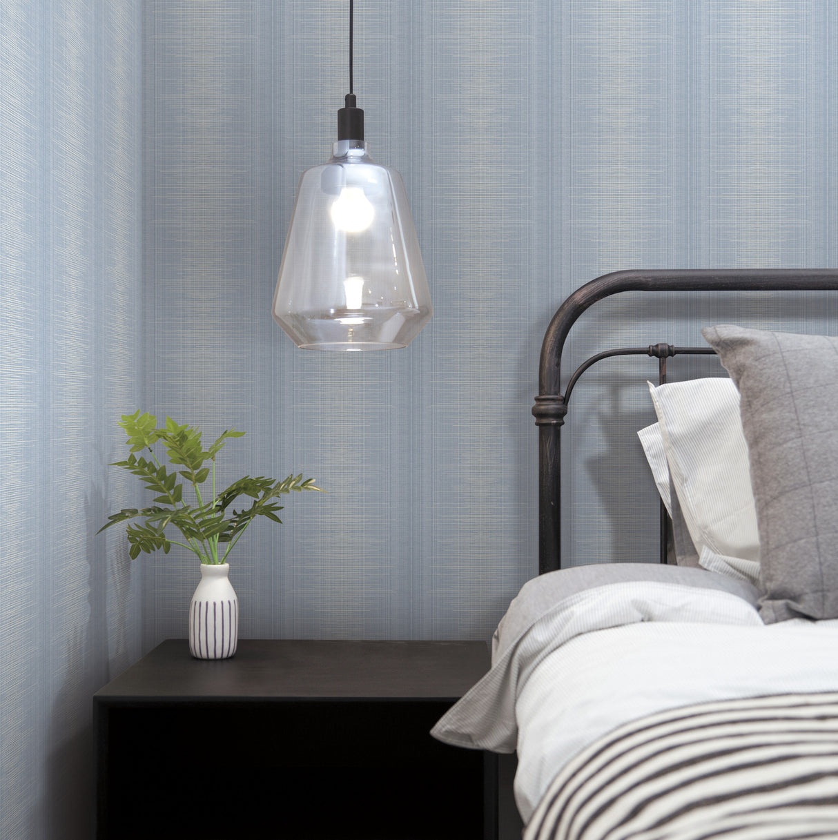 York TL1960 Silk Weave Stripe Blue Wallpaper