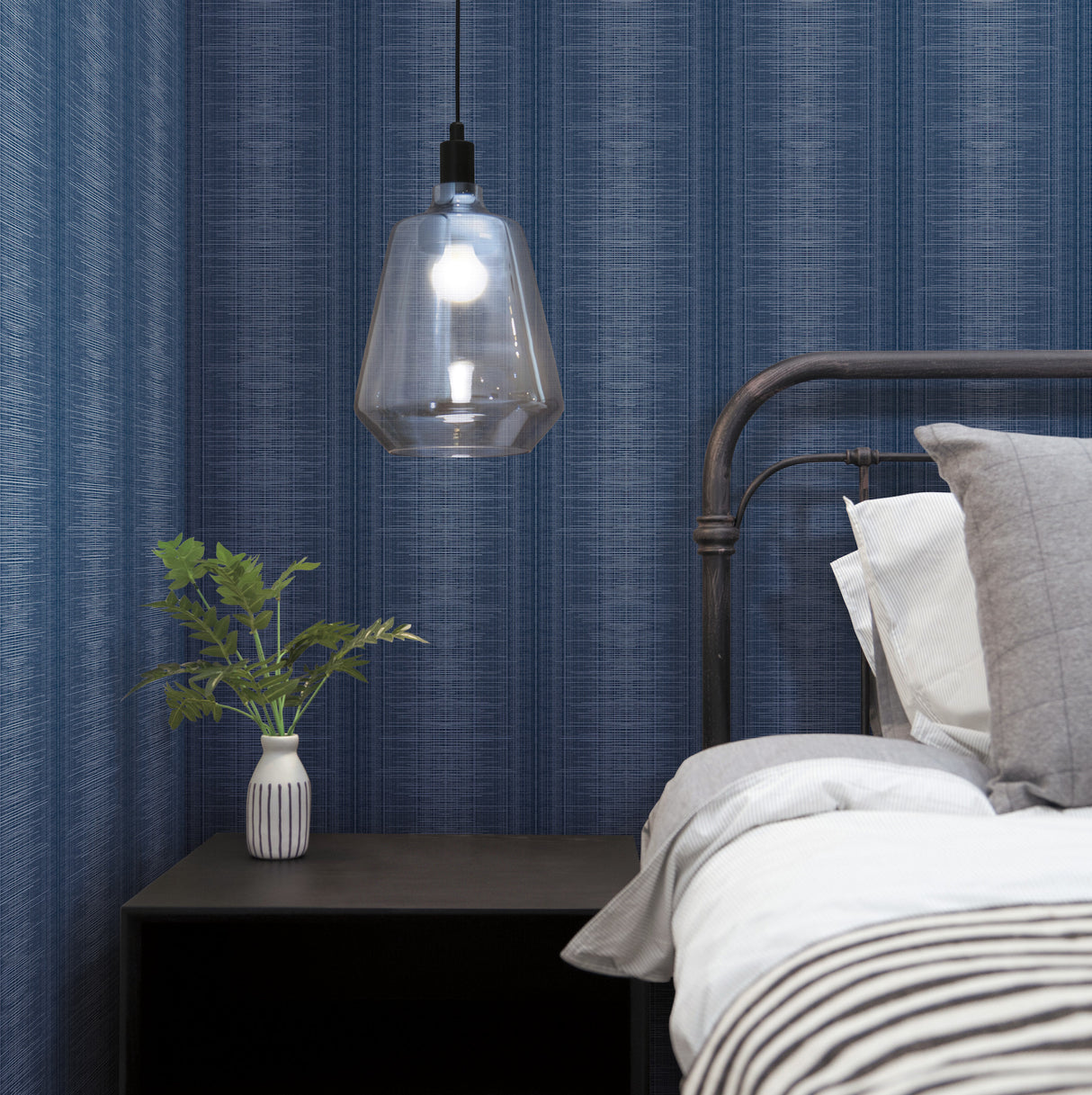York TL1962 Silk Weave Stripe Navy Wallpaper