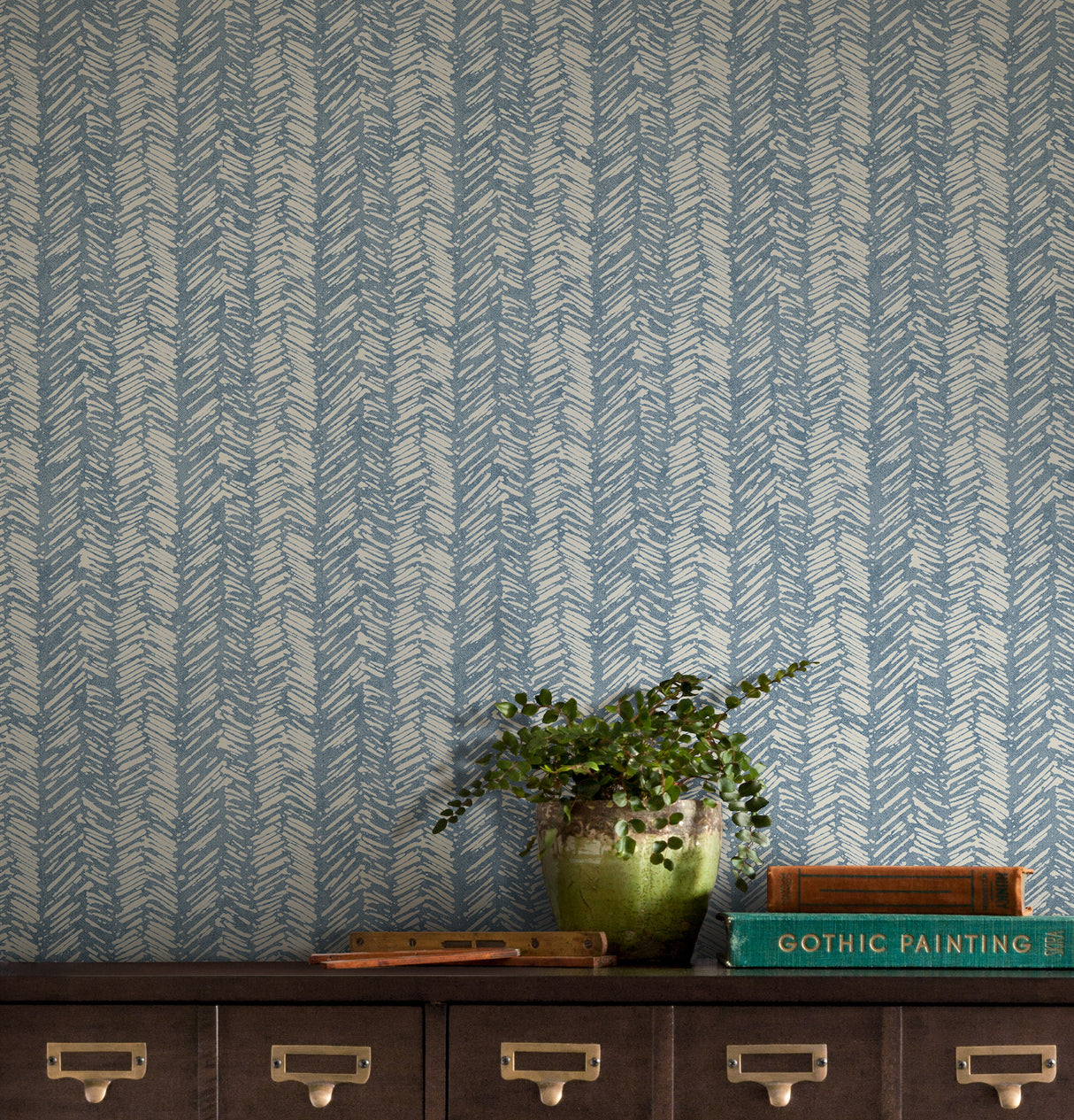 York TL1976 Fractured Herringbone Blue Wallpaper