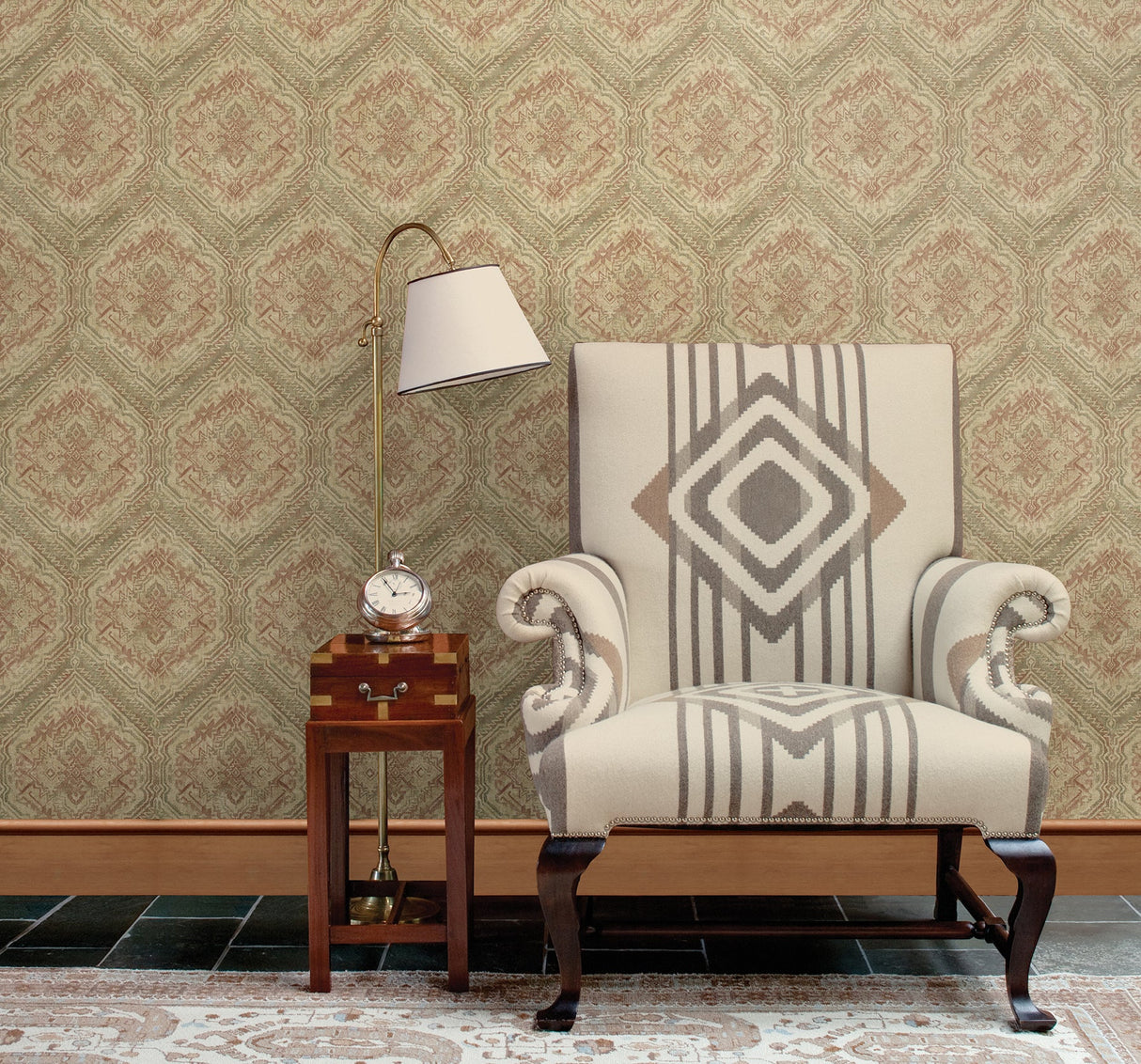 Chesapeake TLL01361 Hocking Hills Dark Red Navajo Medallion Wallpaper