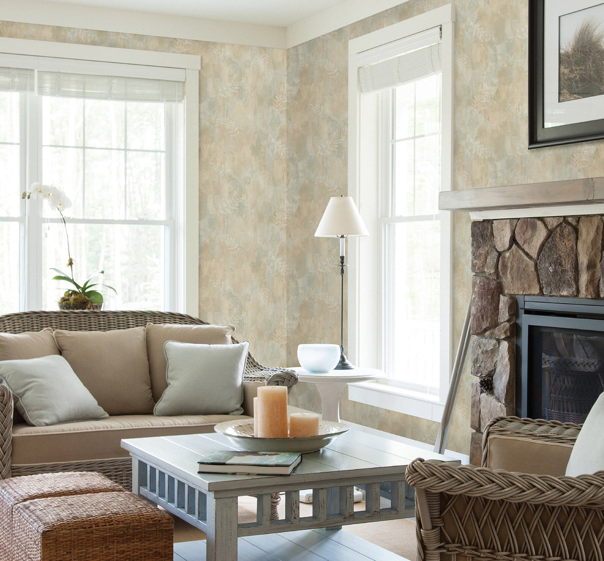 Chesapeake TLL01401 Fern Cottage Sky Leaf Toss Wallpaper