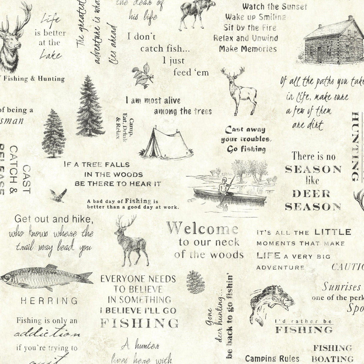 Chesapeake TLL01471 North Hills Cream Script Wallpaper