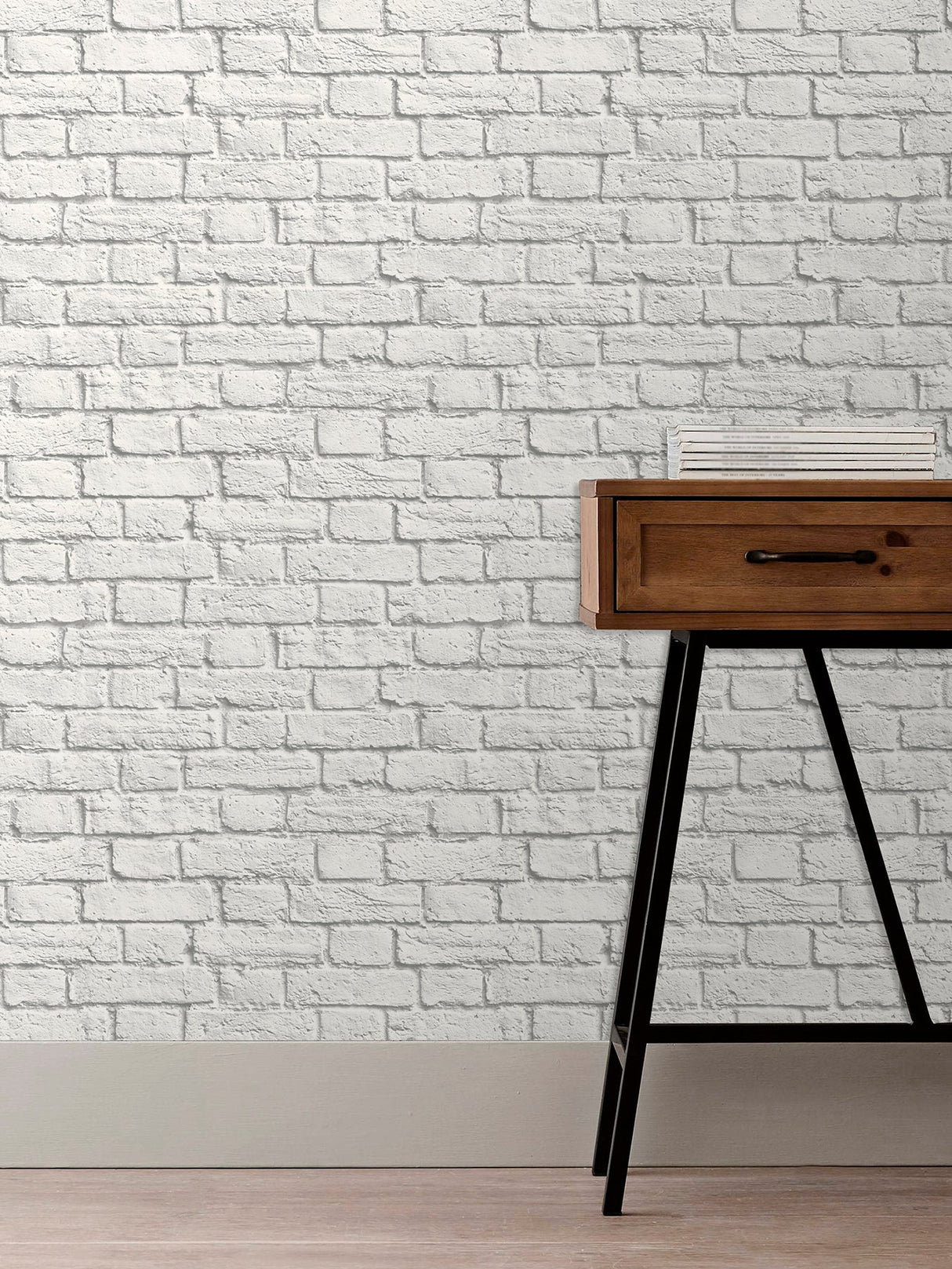 Brewster UW24763 Cologne White Painted Brick Wallpaper