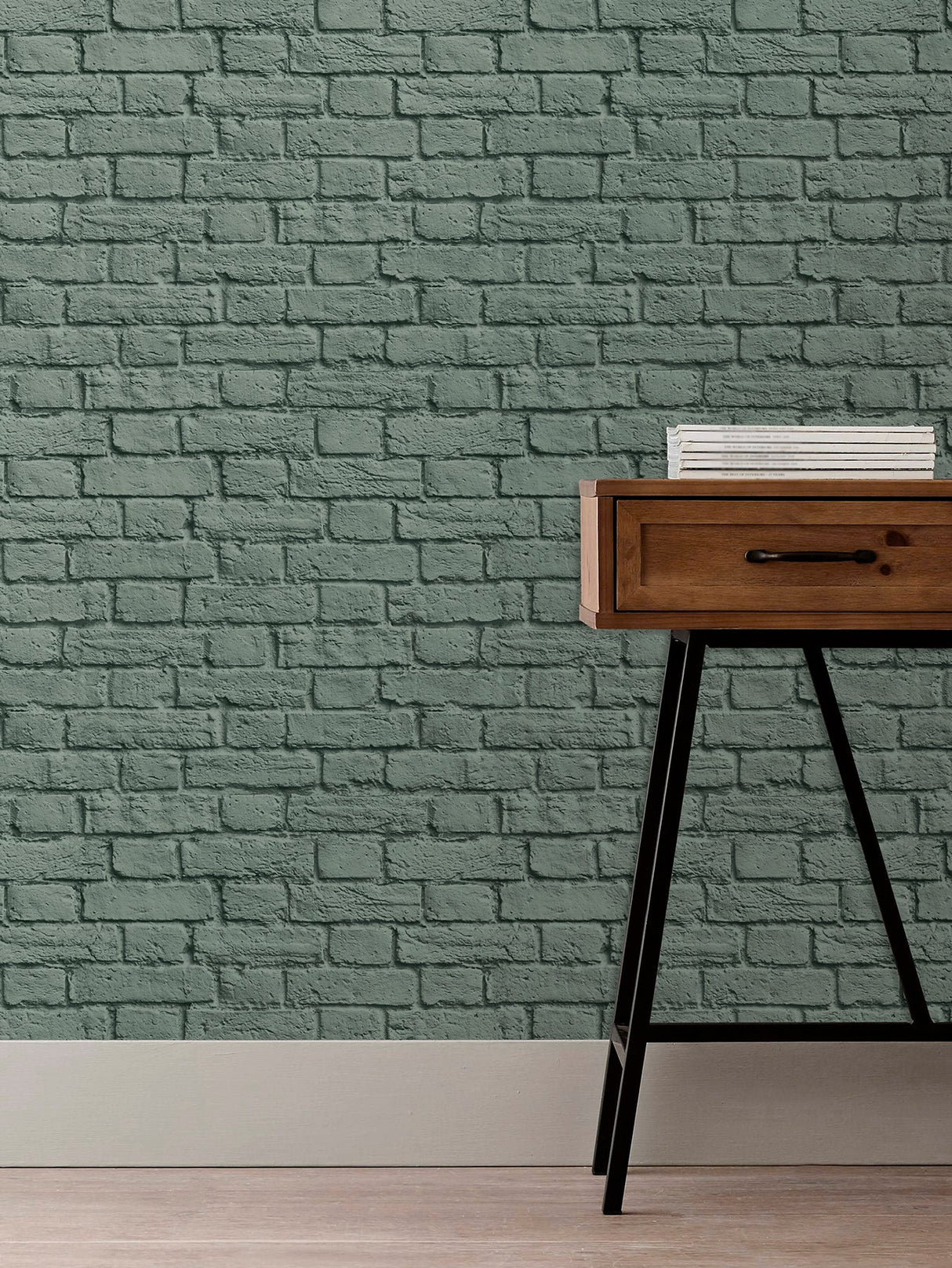 Brewster UW24765 Cologne Green Painted Brick Wallpaper