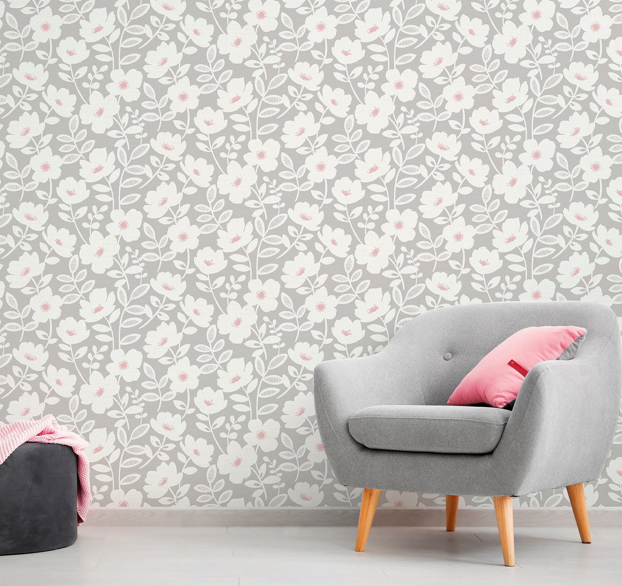 Brewster UW24772 Bergman Pink Scandi Flower Wallpaper