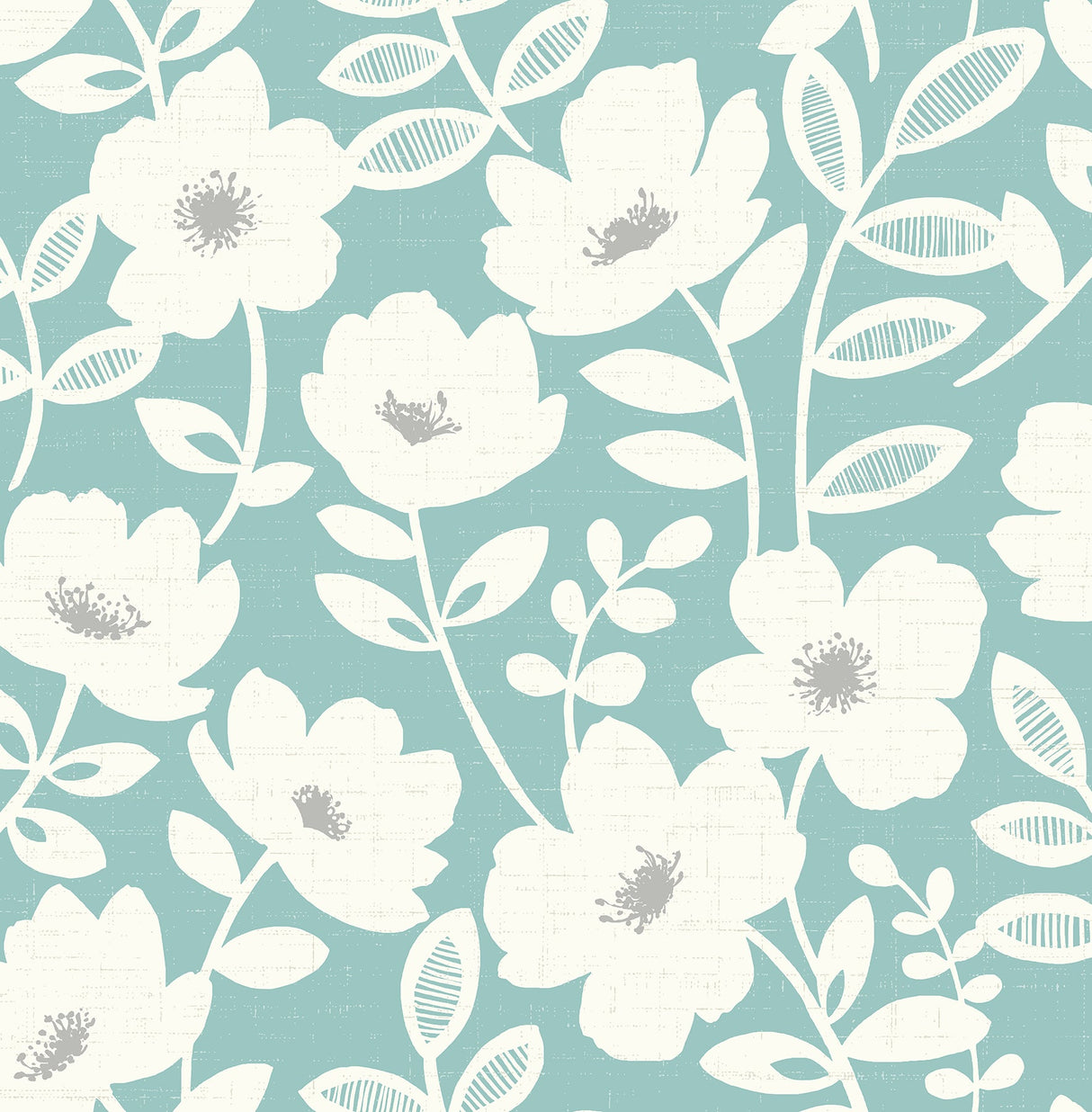 Brewster UW24773 Bergman Teal Scandi Flower Wallpaper