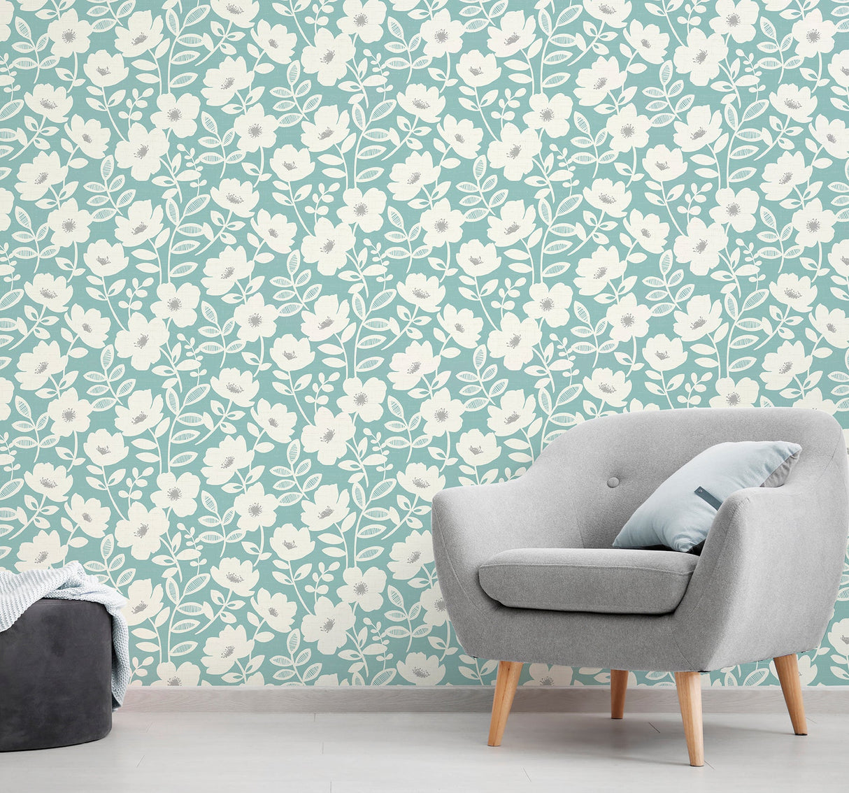 Brewster UW24773 Bergman Teal Scandi Flower Wallpaper