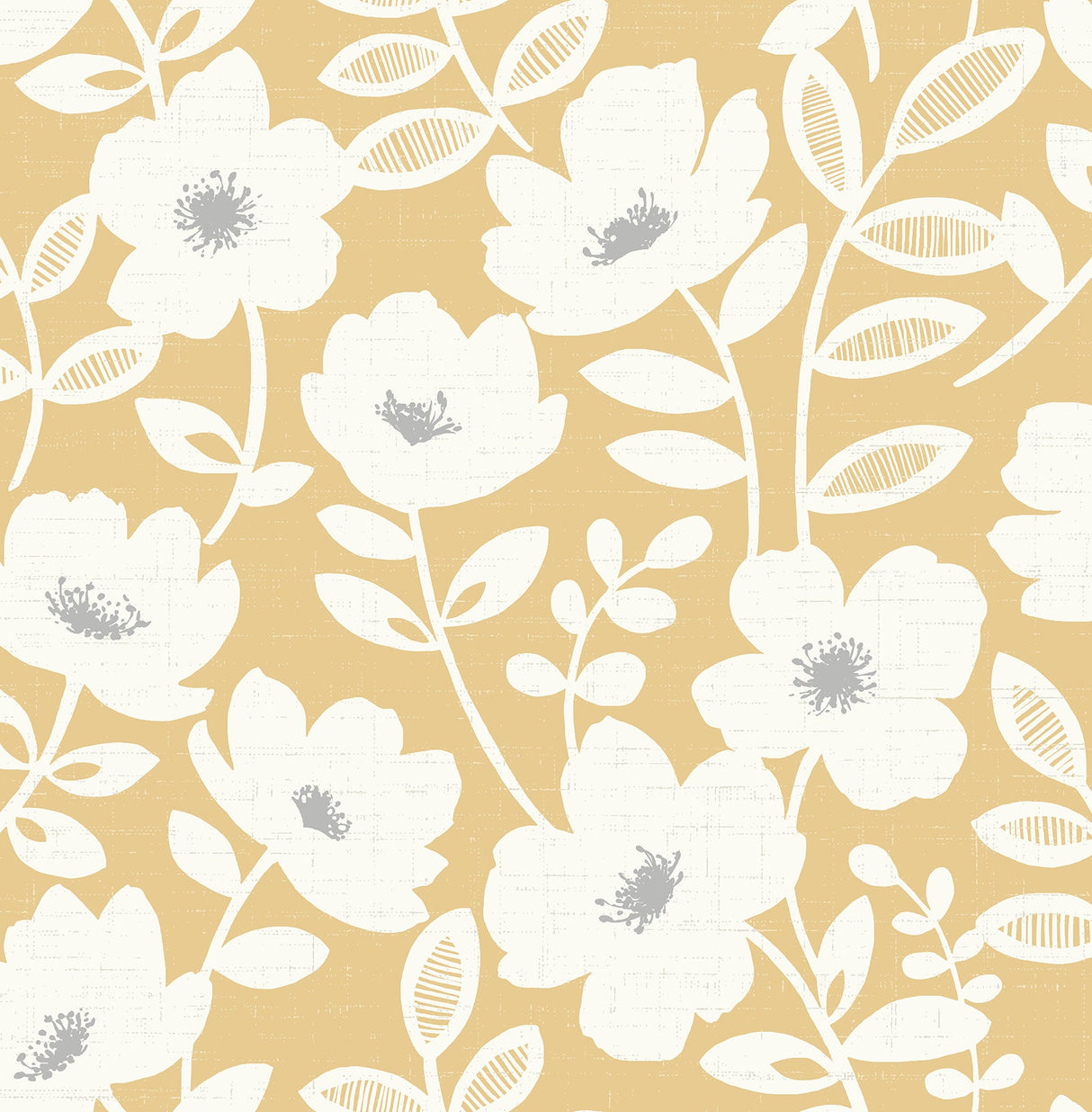 Brewster UW24774 Bergman Mustard Scandi Flower Wallpaper