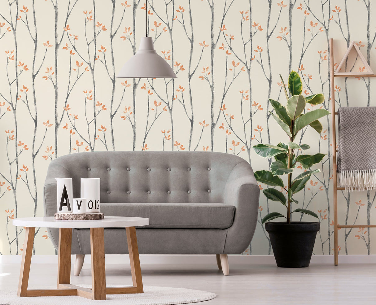 Brewster UW24775 Ingrid Orange Scandi Tree Wallpaper