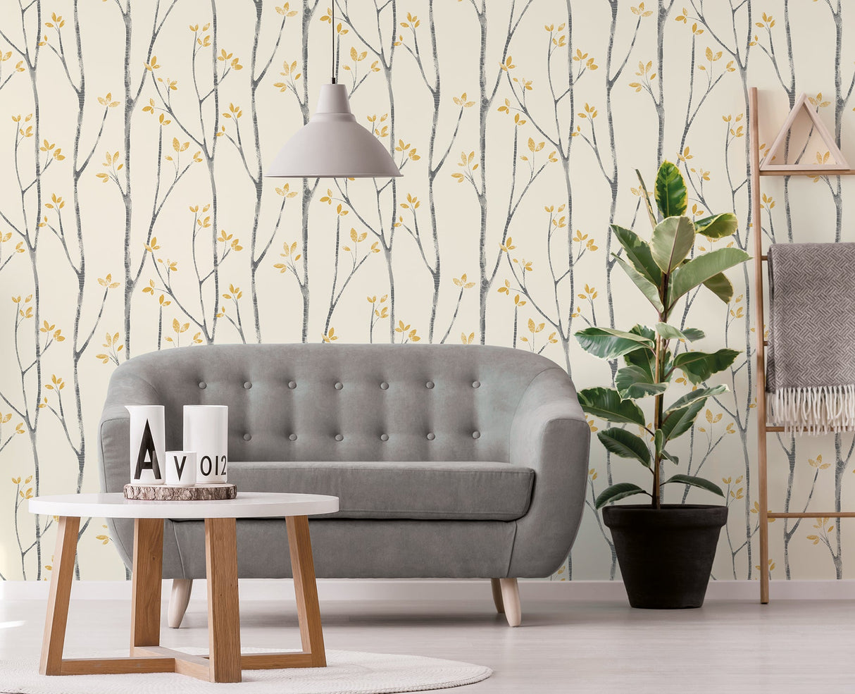 Brewster UW24776 Ingrid Mustard Scandi Tree Wallpaper
