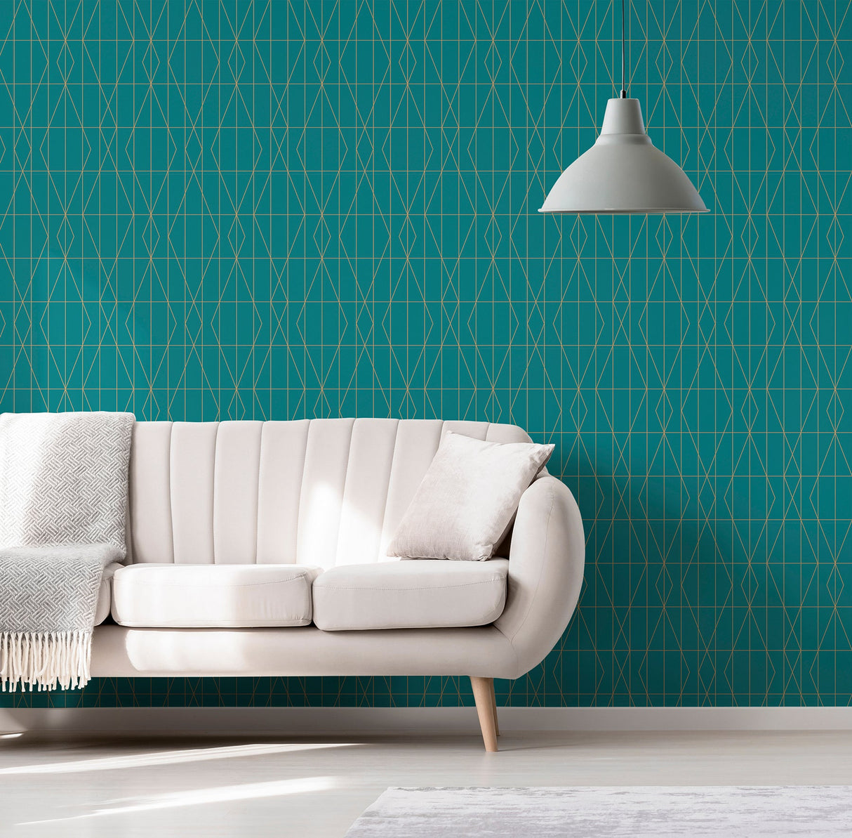 Brewster UW24786 LeVeque Teal Deco Diamond Geo Wallpaper