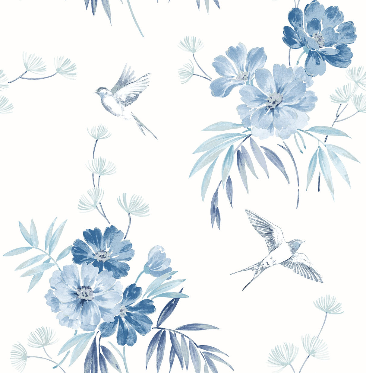 Brewster UW25888 Deja Blue Floral Wallpaper