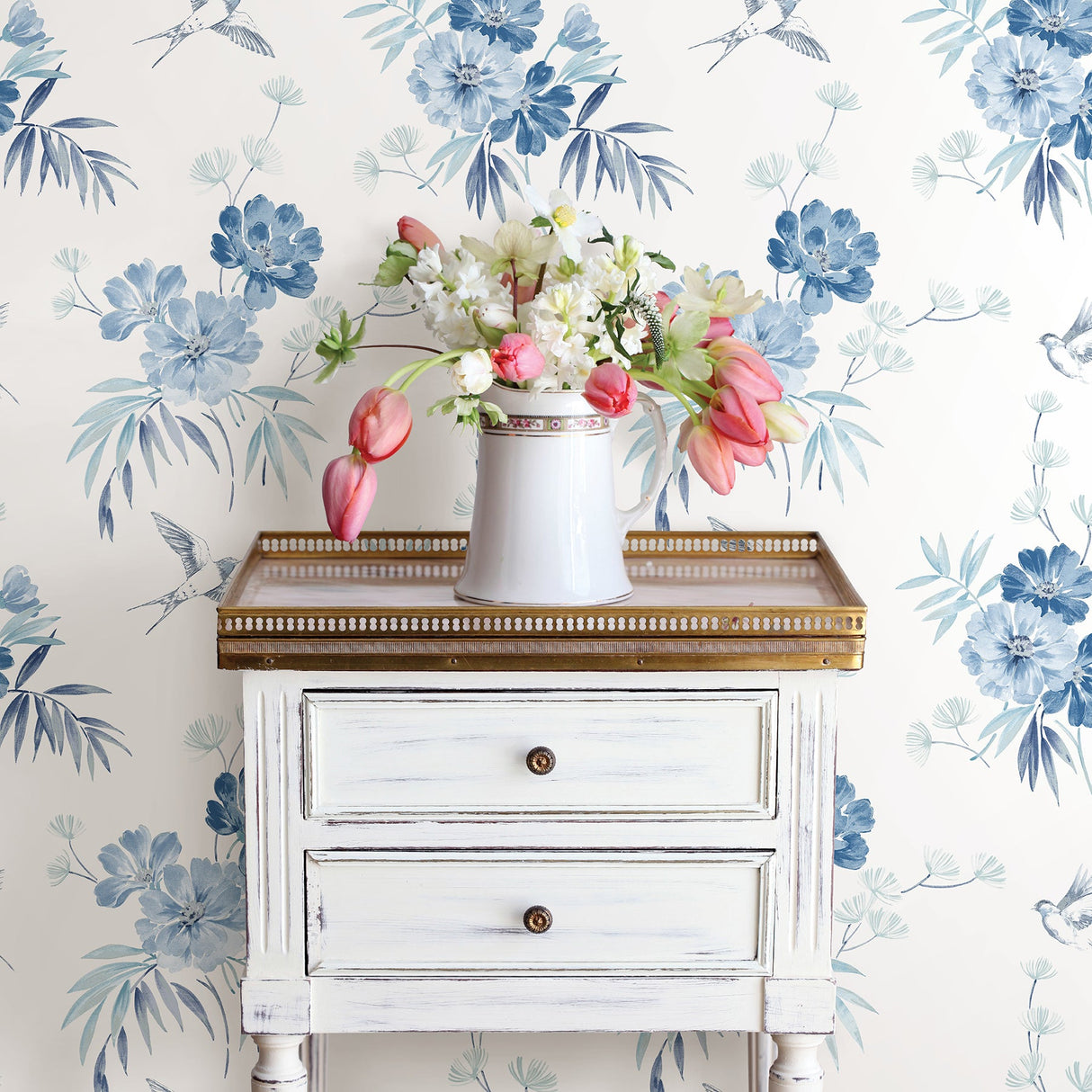Brewster UW25888 Deja Blue Floral Wallpaper