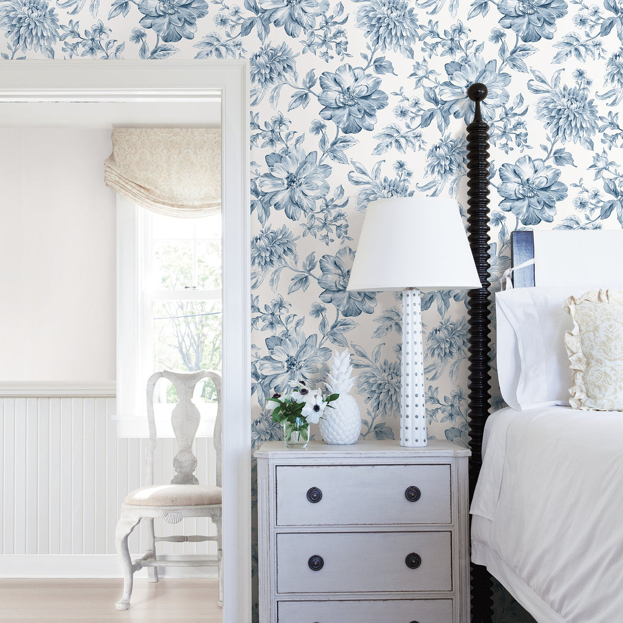 Brewster UW25895 Gabriela Blue Floral Wallpaper