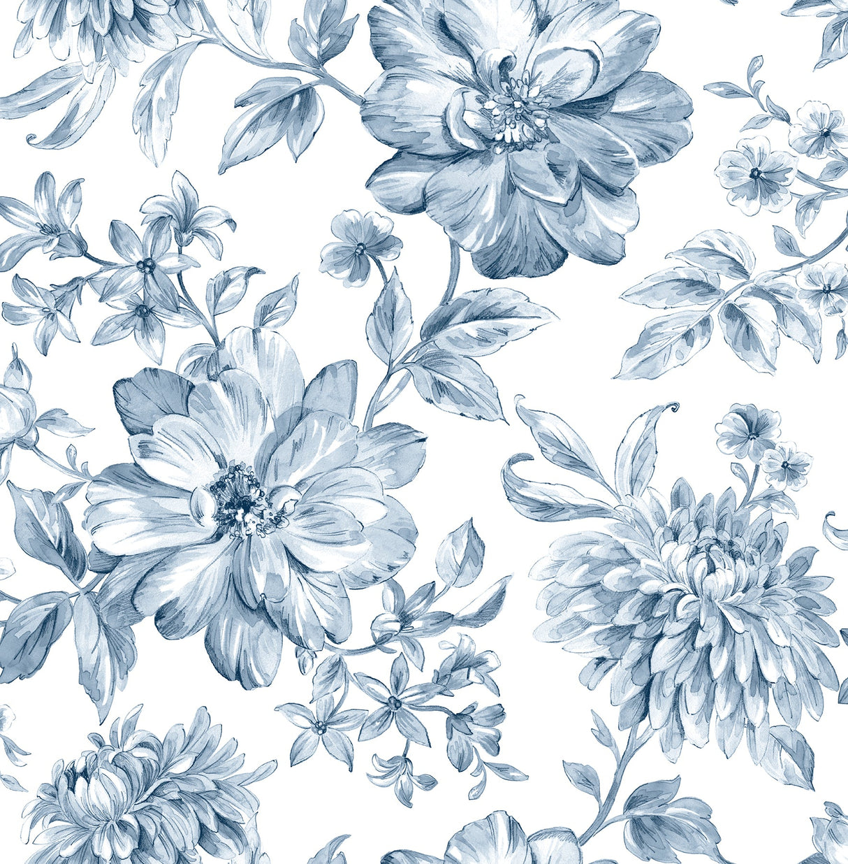 Brewster UW25895 Gabriela Blue Floral Wallpaper