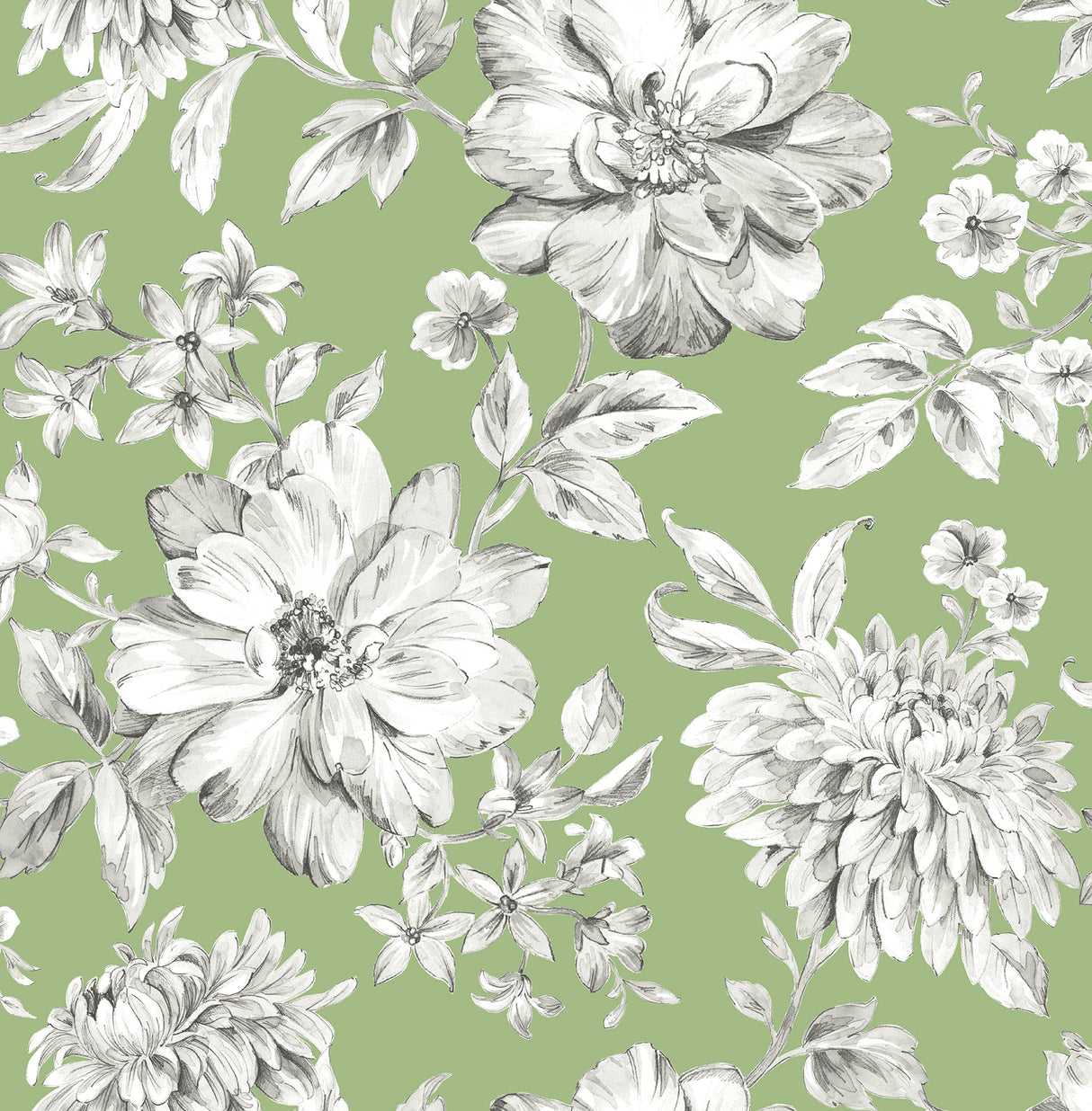 Brewster UW25896 Gabriela Green Floral Wallpaper