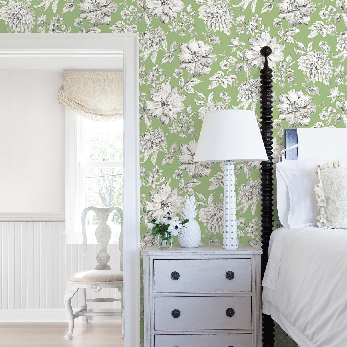 Brewster UW25896 Gabriela Green Floral Wallpaper