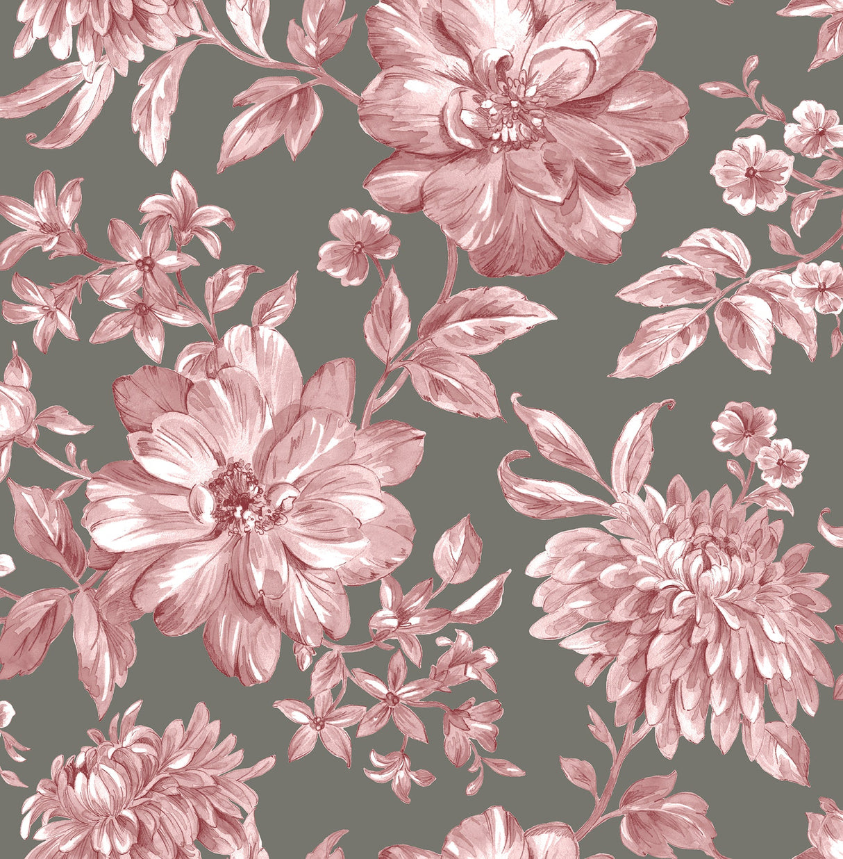 Brewster UW25897 Gabriela Rasberry Floral Wallpaper