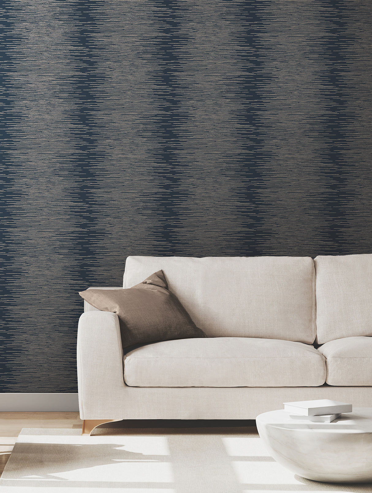 Ronald Redding VR1503 Operetta Navy Metallic Columns Wallpaper