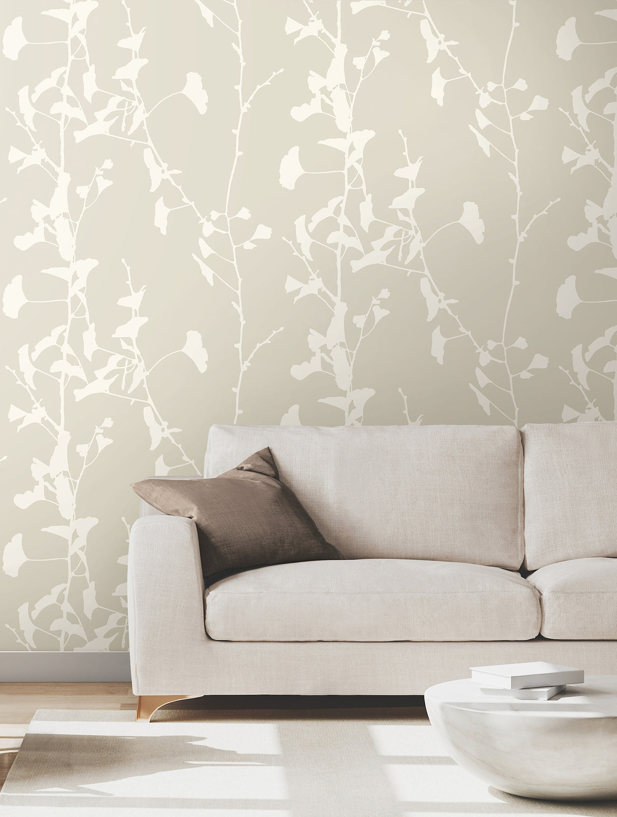 Ronald Redding VR1507 Ginkgo Silhouette Taupe Cork Wallpaper