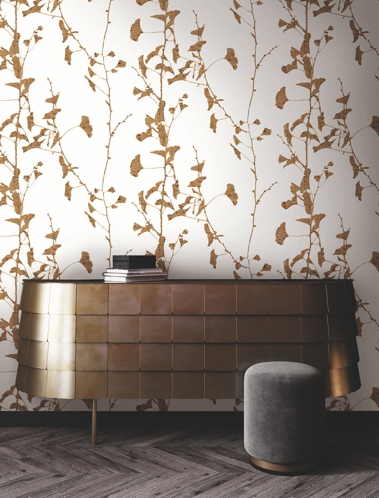 Ronald Redding VR1509 Ginkgo Silhouette Light Brown Cork Wallpaper