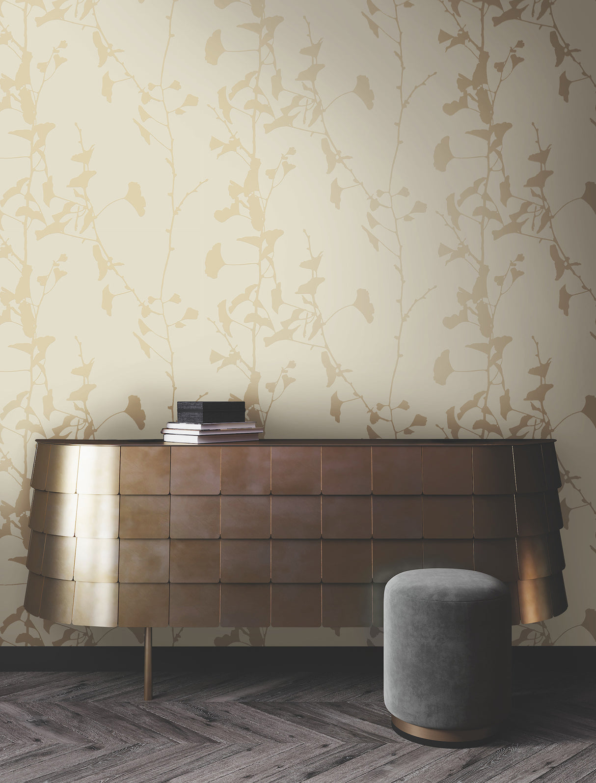 Ronald Redding VR1511 Ginkgo Silhouette Neutral Cork Wallpaper