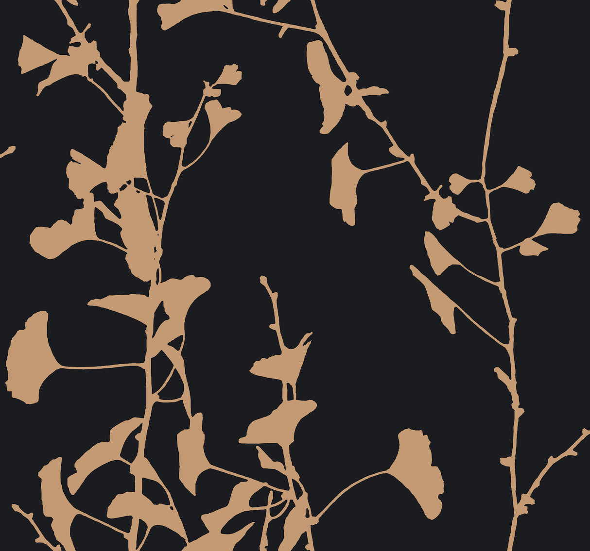 Ronald Redding VR1512 Ginkgo Silhouette Black & Gold Cork Wallpaper